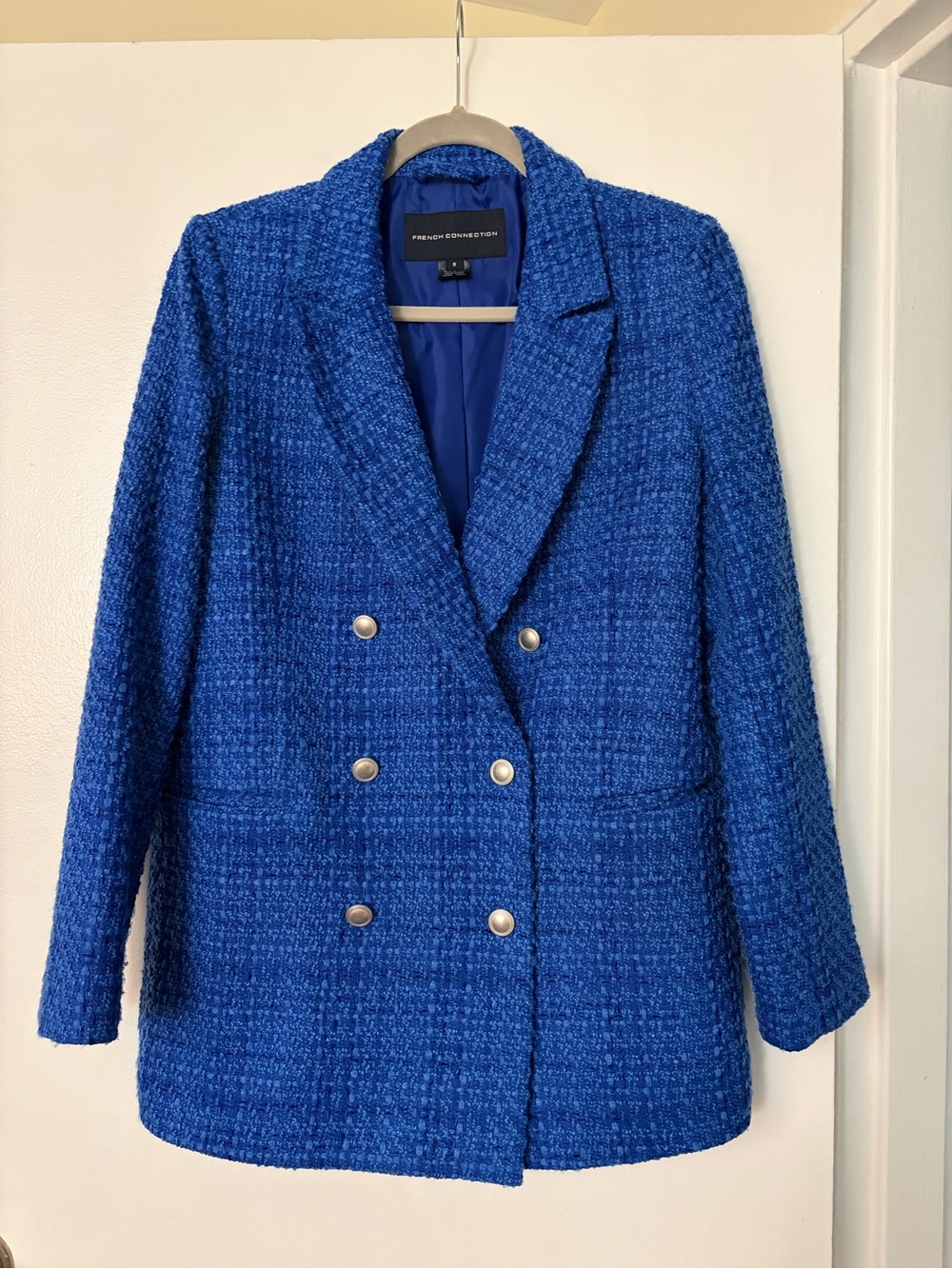 French Connection set ,Royal Blue Double-Breasted Tweed Blazer and skirt